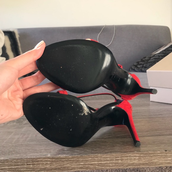 Burberry - Red Slip Strap Suede Heels - Picture 6 of 8